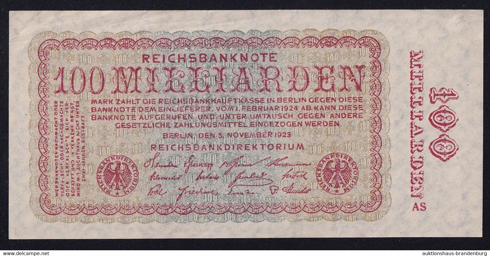 100 Milliarden Mark 5.11.1923 - FZ AS - Reichsbank (DEU-161a) - 100 Mrd. Mark