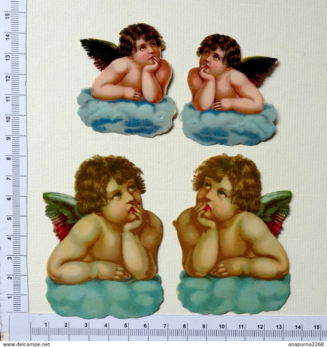 4 CHROMOS DECOUPIS....ANGES SUR UN NUAGE - Anges