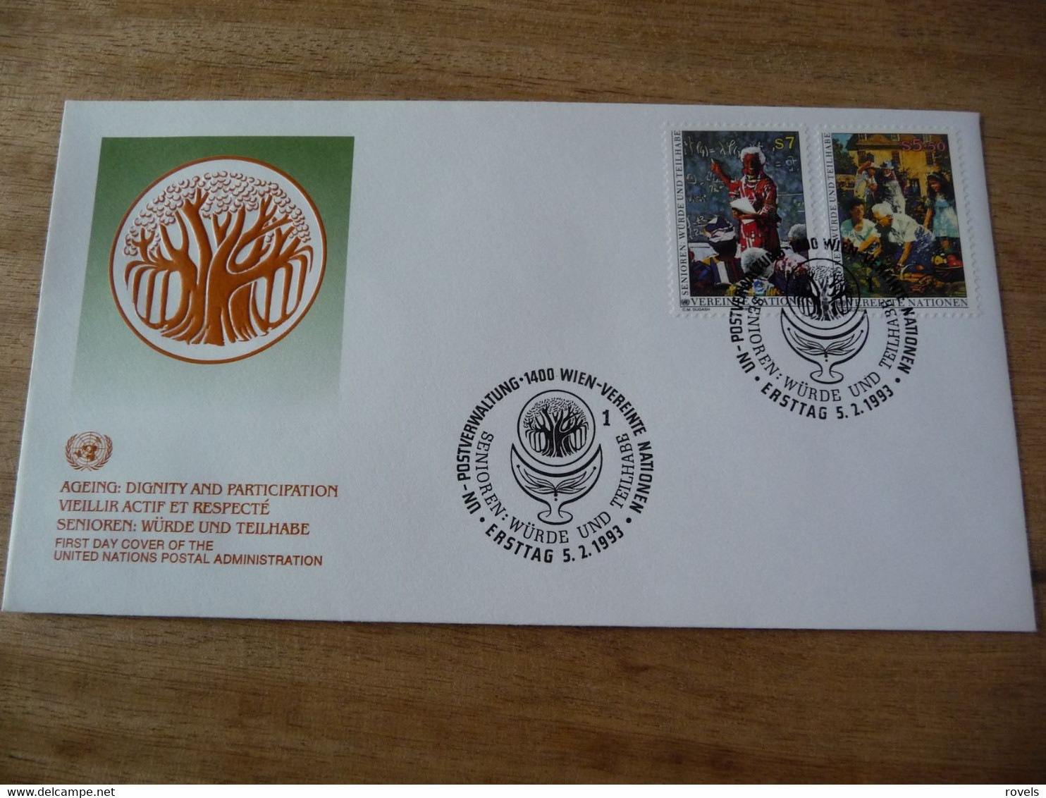 (7) UNITED NATIONS -ONU - NAZIONI UNITE - NATIONS UNIES * FDC 1993 * Ageing - Dignity And Participation - Briefe U. Dokumente