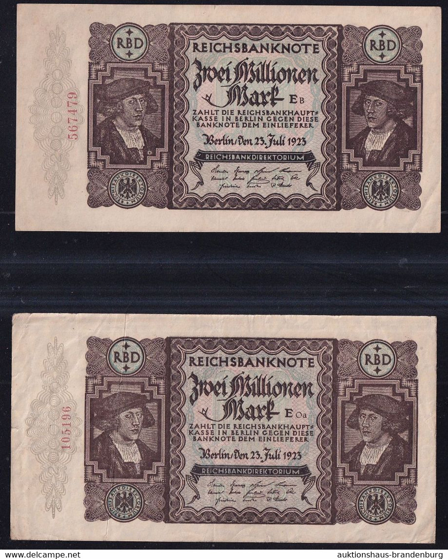 2x 2 Millionen Mark 23.7.1923 - KN 16 Mm + 18 Mm - Reichsbank (DEU-101a, B) - 2 Mio. Mark