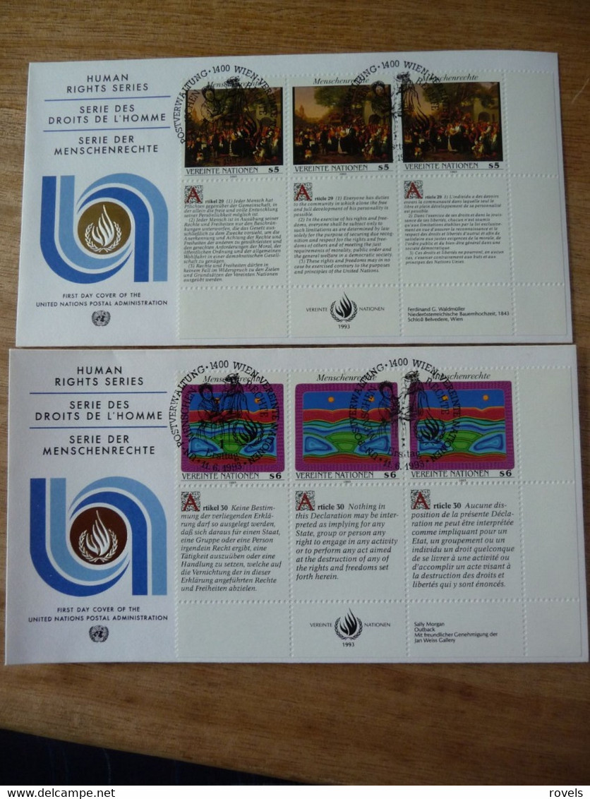 (7) UNITED NATIONS -ONU - NAZIONI UNITE - NATIONS UNIES *  2FDC 1993 * Droits De L'homme Art Painting - Briefe U. Dokumente