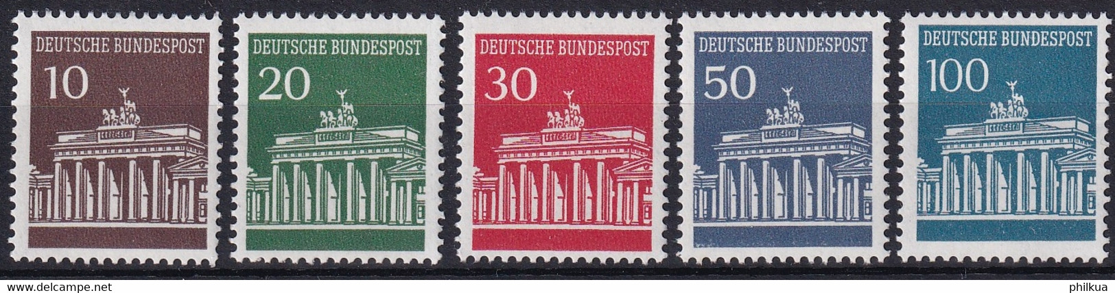 MiNr. 506 - 510 BRD 1966, April/1967, 14. April. Freimarken: Brandenburger Tor Rollenmarken Mit Nummer Pf./**/MNH - Ungebraucht