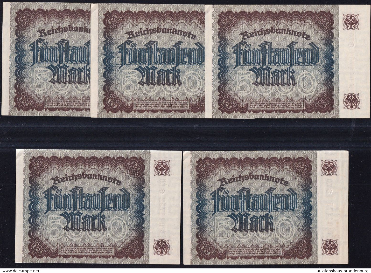 5x 5.000 Mark 2.12.1922 - FZ EO - Wz. Mäander - Laufende KN - Reichsbank (DEU-91b) - 5000 Mark