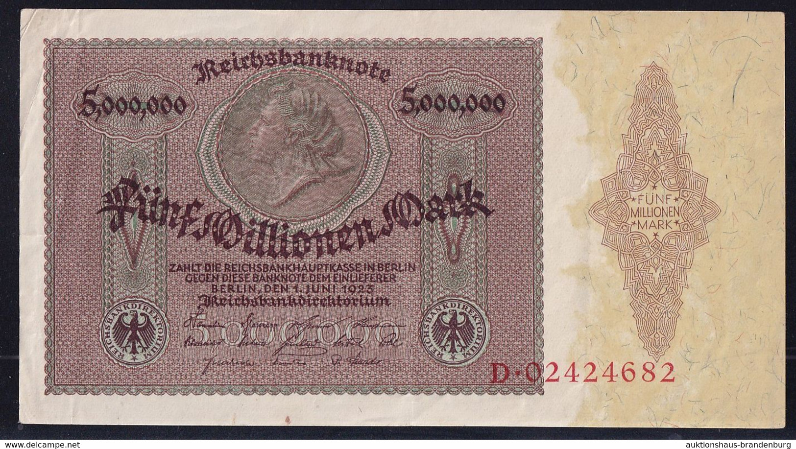 5 Millionen Mark 1.6.1923 - Serie D - Reichsbank (DEU-100) - 5 Miljoen Mark