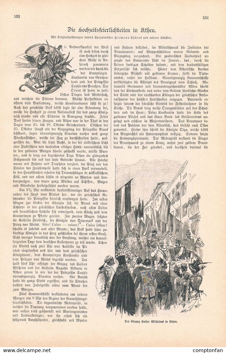 A102 1287 Konstantin I. Wilhelm II. Athen Konstantinopel 2 Artikel / Bilder 1890 !! - Política Contemporánea