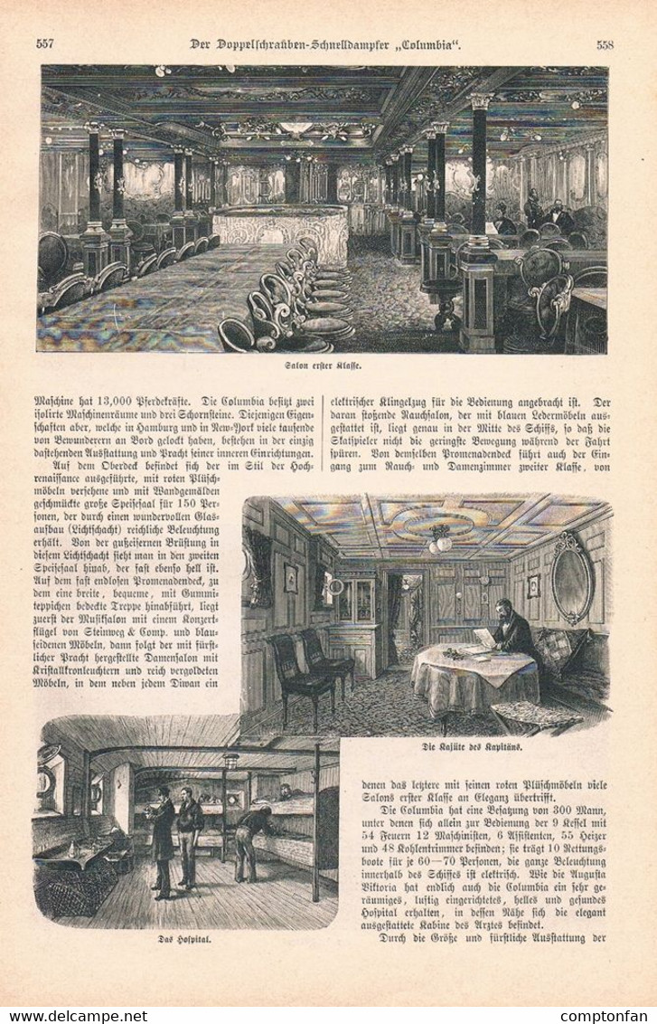 A102 1288 Doppelschrauben-Schnelldampfer Columbia HAPAG Artikel / Bilder 1890 !! - Autres & Non Classés