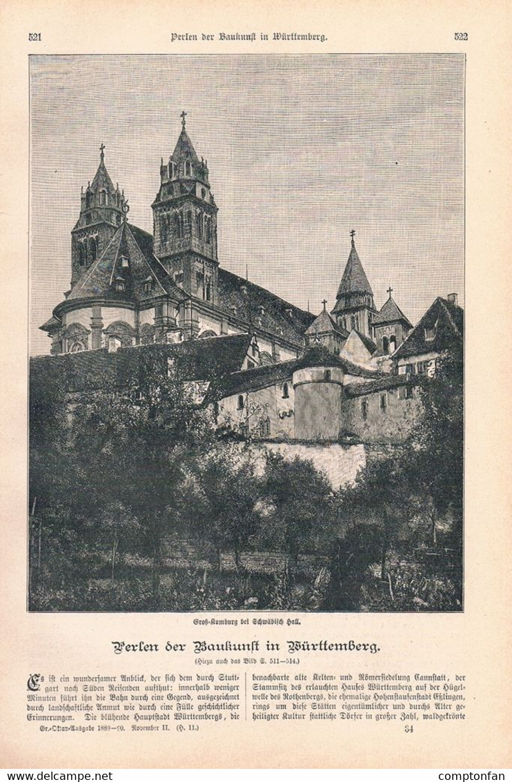 1289 Baukunst Romburg Comburg Frauenkirche Esslingen Artikel / Bilder 1890 !! - Autres & Non Classés