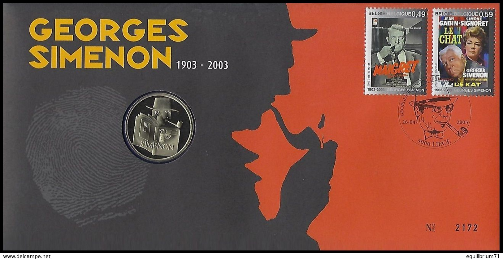 NUMISLETTER 3167/68° - Georges Simenon - Jean Gabin - Simone Signoret - "Maigret" - "Le Chat" - Numisletter