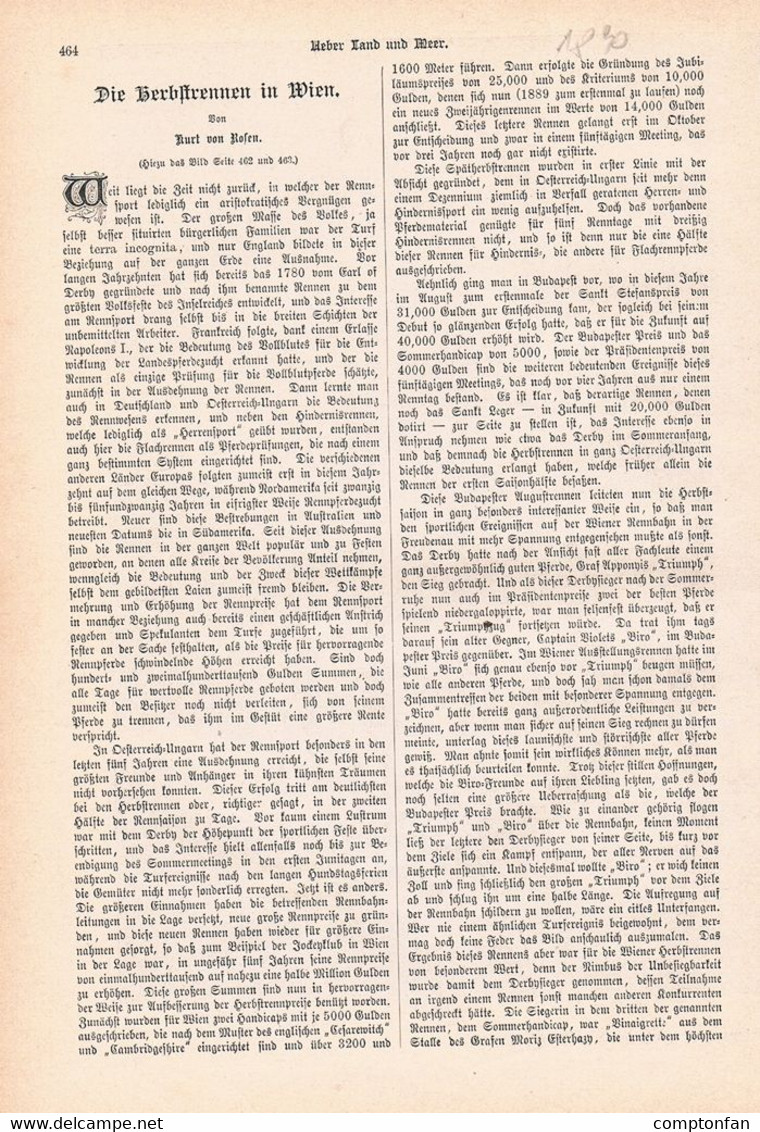 A102 1306 Kurt Von Rosen Wien Galopprennbahn Freudenau Artikel / Bilder 1890 !! - Autres & Non Classés