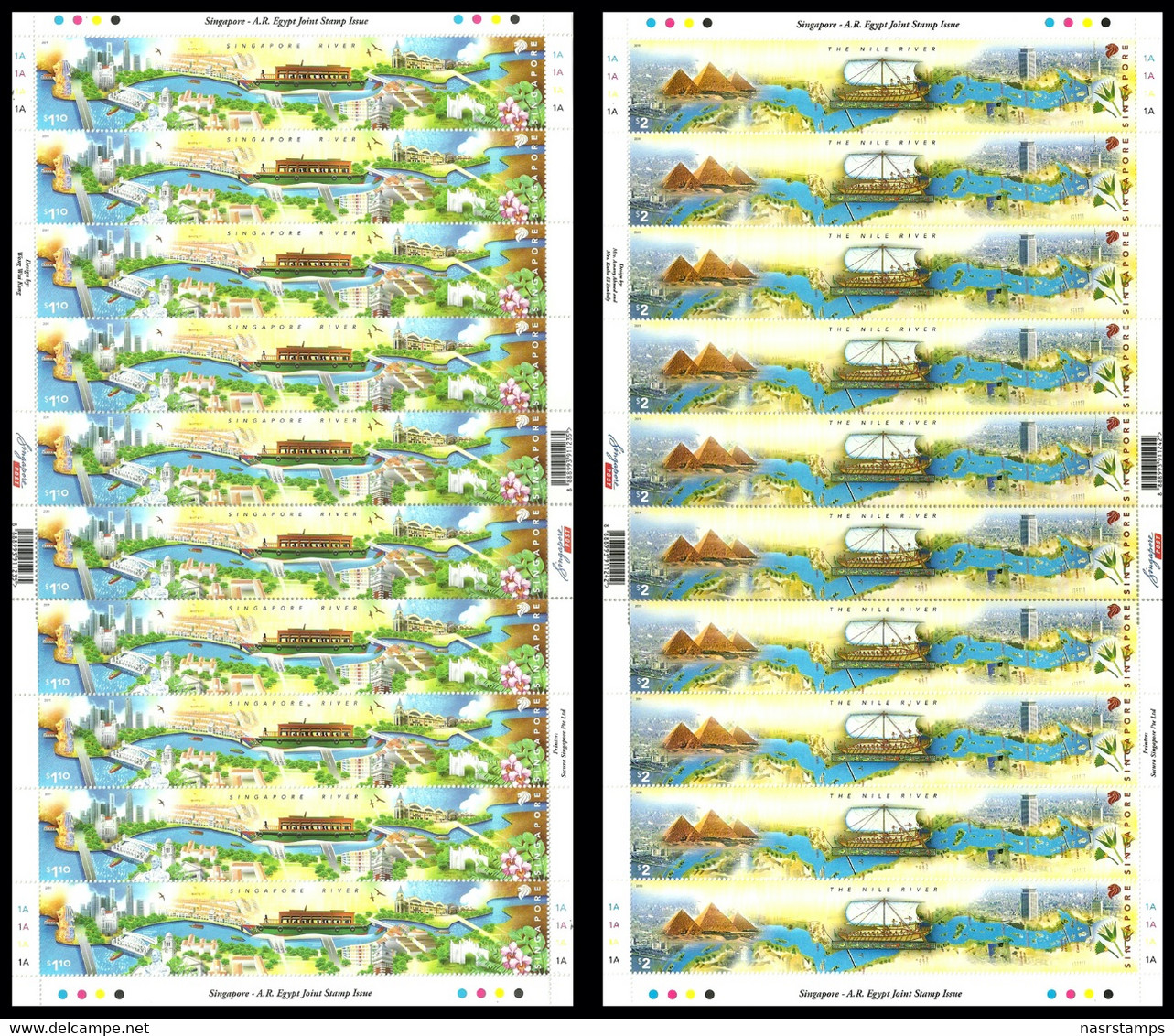 Egypt - 2011 - Singapore Issues - 2 Sheets Of 10 Sets - ( Joint Issue - Egypt & Singapore - River Of Both ) - MNH (**) - Unused Stamps