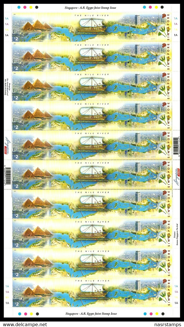 Egypt - 2011 - Singapore Issues - 2 Sheets Of 10 Sets - ( Joint Issue - Egypt & Singapore - River Of Both ) - MNH (**) - Unused Stamps