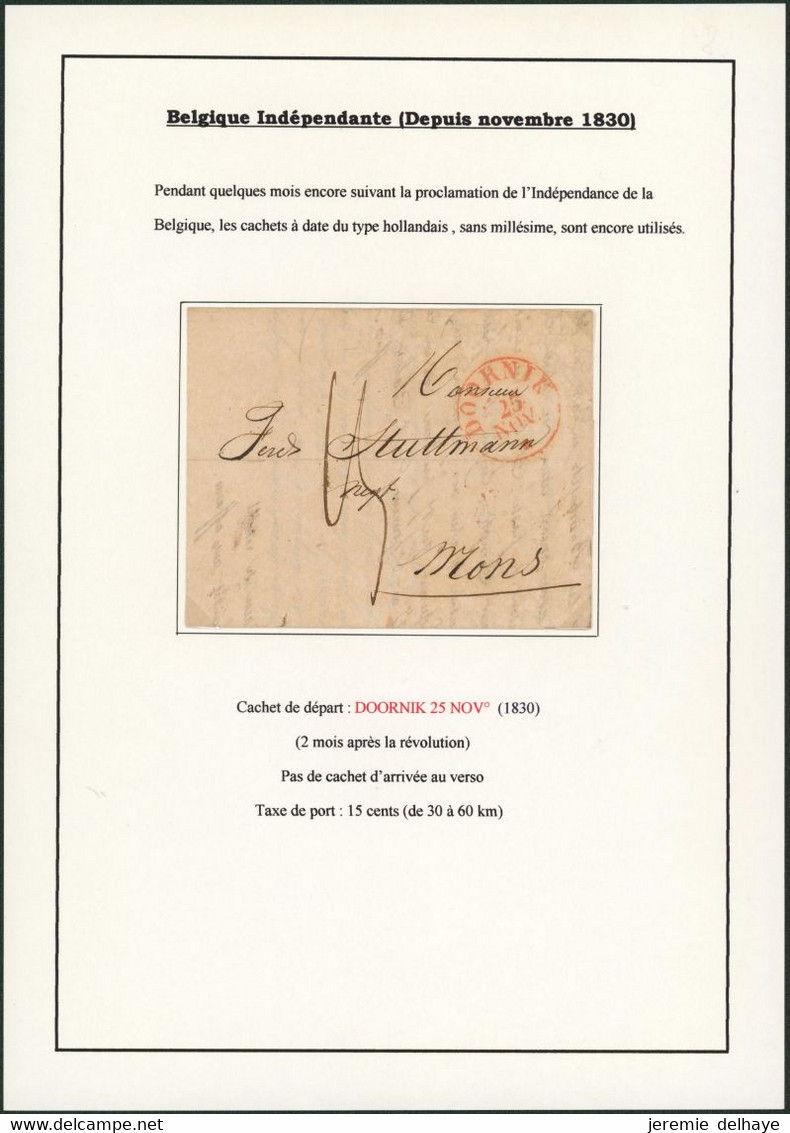 Précurseur - Page De Collection : L. + Cachet à Perles Type T11 Doornik (2 Mois Après La Révolution, 1830) > Mons - Sonstige & Ohne Zuordnung