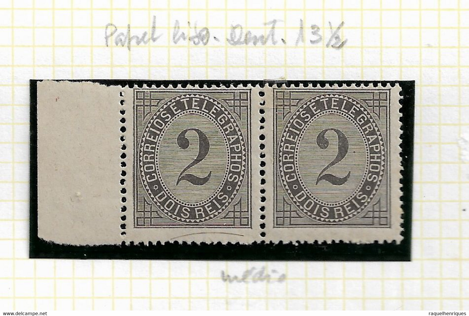 PORTUGAL STAMP - 1884 Telegraph Stamp P.LISO Perf:13½  Md#59a PAIR MNH (LPT1#195) - Ongebruikt