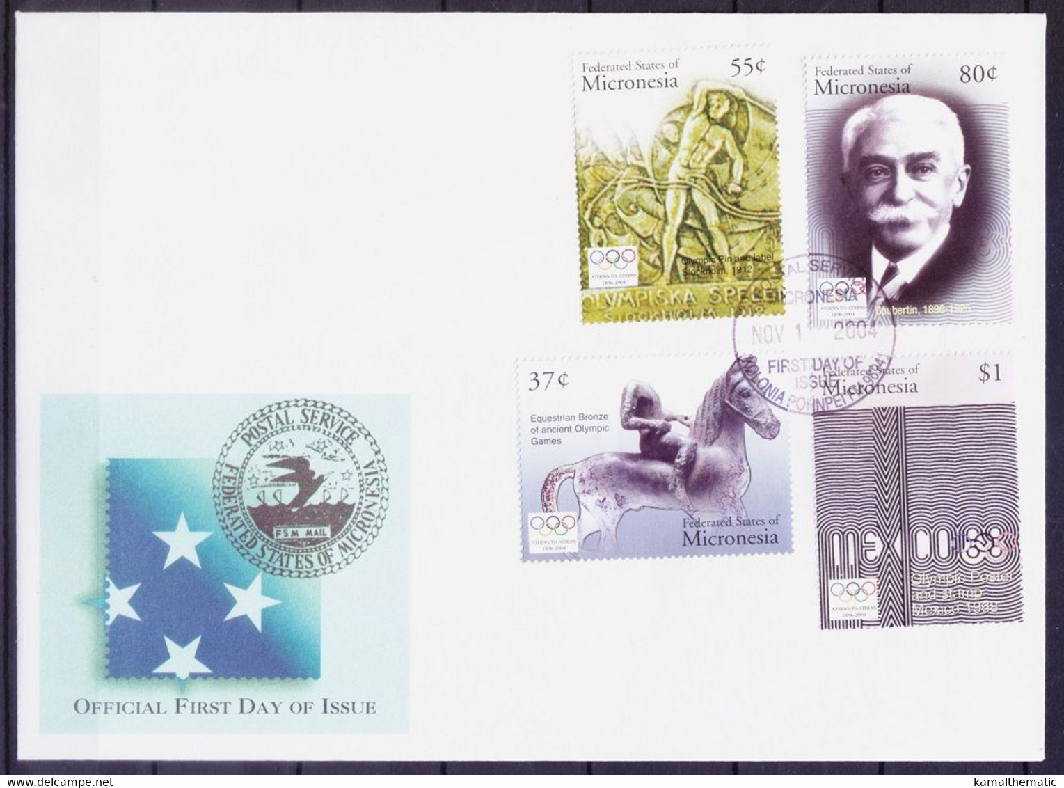 Micronesia 2004 4v FDC, Olympic President Baron, Sports - Sommer 1896: Athen