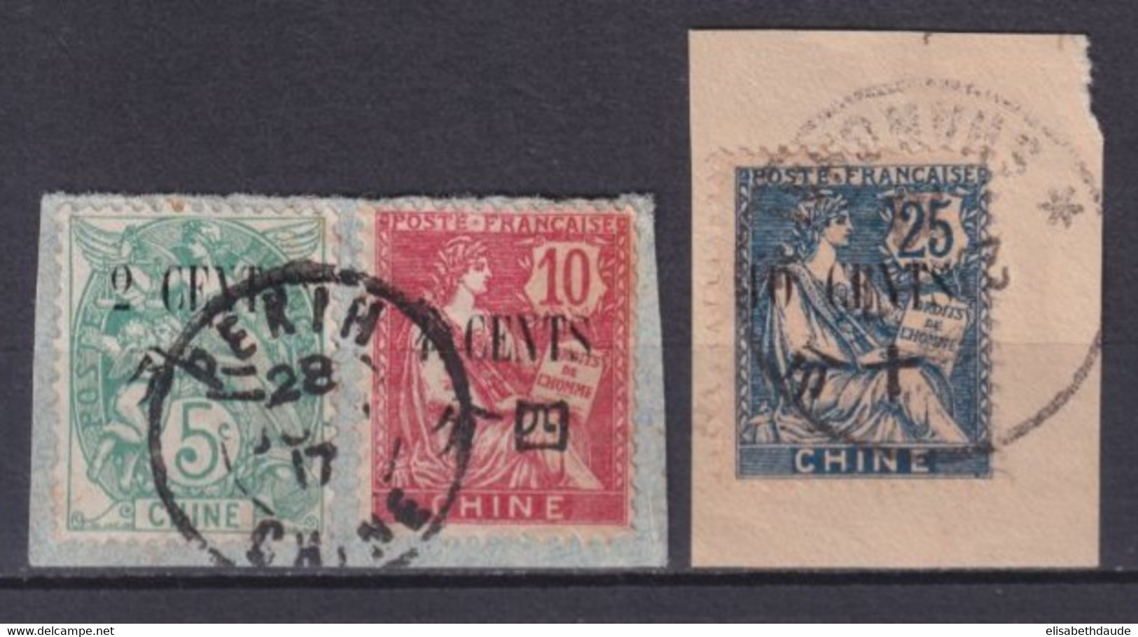 CHINE  - TYPE 1912 - 2 FRAGMENTS ! PEKIN + SHANGHAI - Used Stamps