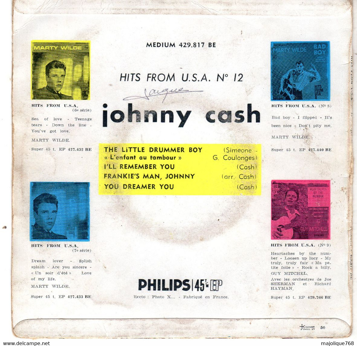 Disque De Johnny Cash - The Little Drummer Boy - Philips 429 817 BE - France 1960 - Country En Folk