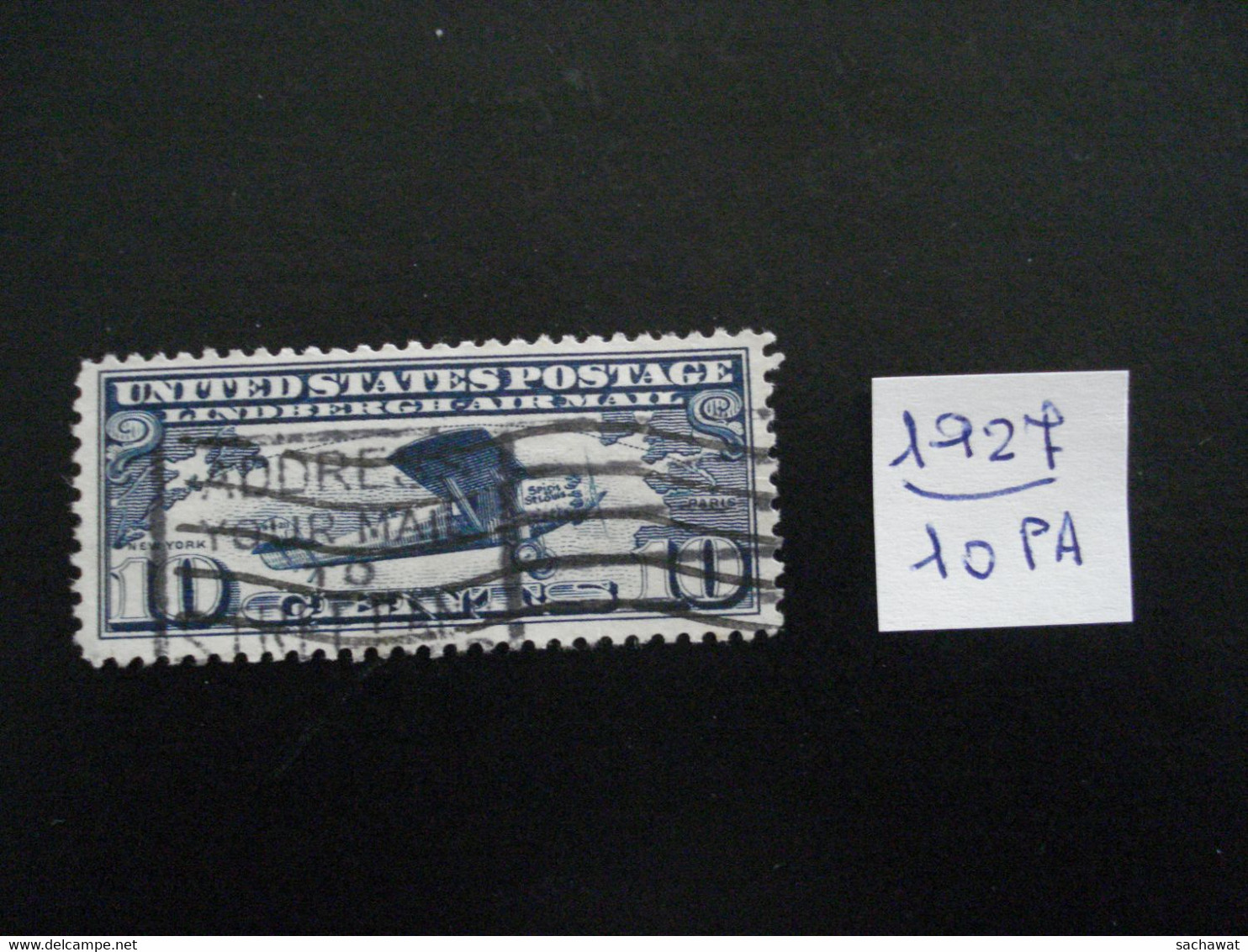 USA Poste Aérienne 1927 - Traversée De L'Atlantique Par Lindbergh 10c Bleu - Y.T.  PA 10  - Oblitéré - Used - 1a. 1918-1940 Used