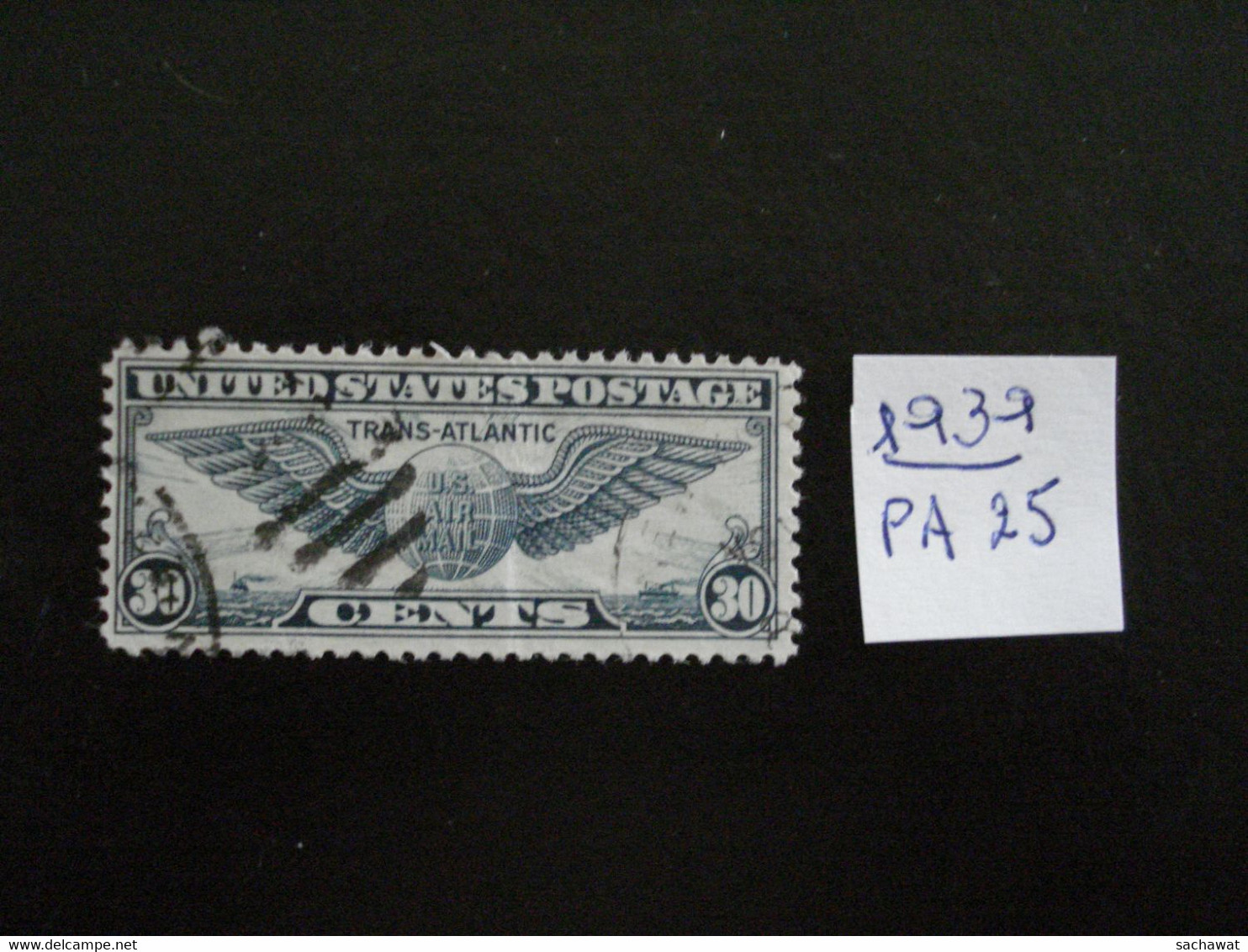 USA Poste Aérienne 1939 - 1er Vol New-York / Marseille 30c Bleu - Y.T.  PA 25  - Oblitéré - Used - 1a. 1918-1940 Oblitérés