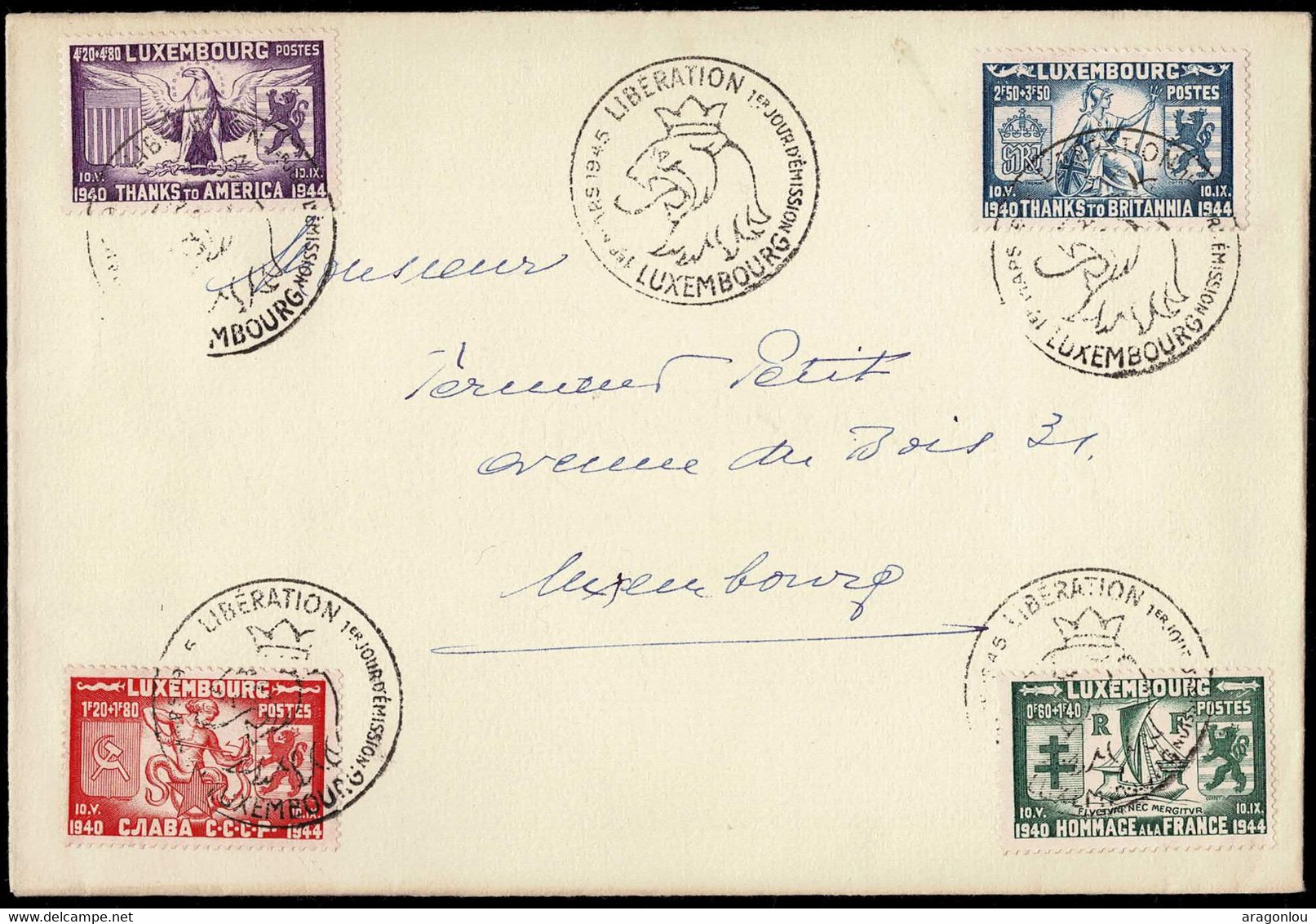 Luxembourg Luxemburg 1945 Lettre Série Libération 2e Geurre Mondiale, Cachet FDC - Ocupación