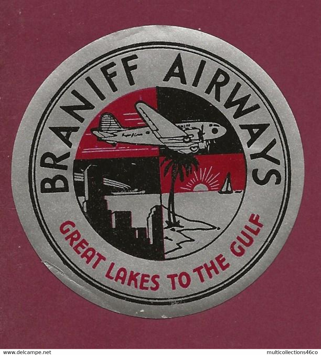 060922 - AVIATION ETIQUETTE A BAGAGE - BRANIFF AIRWAYS Great Lakes To The Gulf - Avion Ile Voilier Gratte Ciel - Étiquettes à Bagages