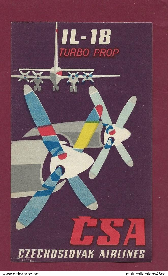 060922 - AVIATION ETIQUETTE A BAGAGE - CSA CZECHOSLOVAK AIRLINES IL-18 TURBO PROP - TCHECOSLOVAQUIE - Baggage Labels & Tags