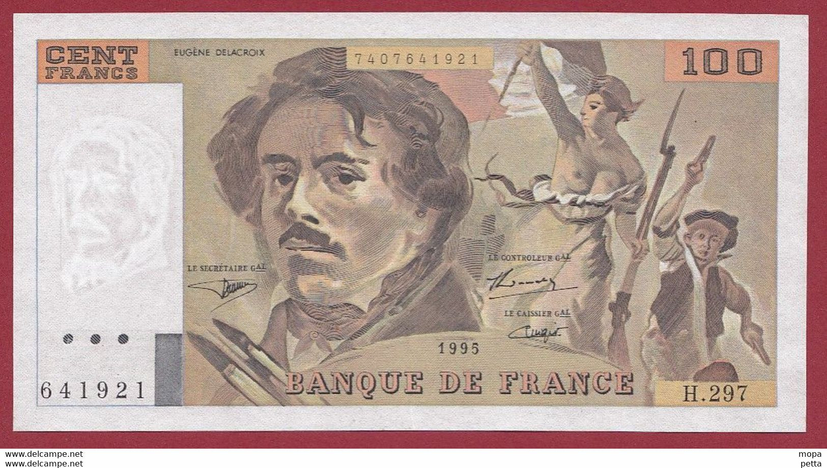 100 Francs "Delacroix" ---1995---ALPH .H.297--- AVANT DERNIER ALPHABET -- TRES RARE ---SUP -1 TROU D EPINGLE - 100 F 1978-1995 ''Delacroix''