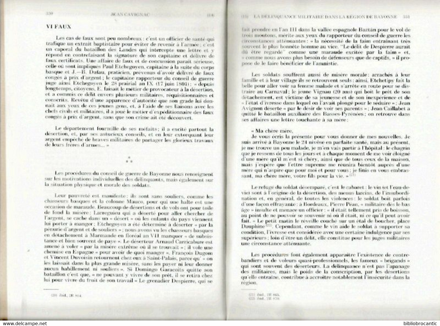 " LA DELINQUANCE MILITAIRE DANS LA REGION DE BAYONNE " (1797-1805) Par Jean CAVIGNAC - Baskenland