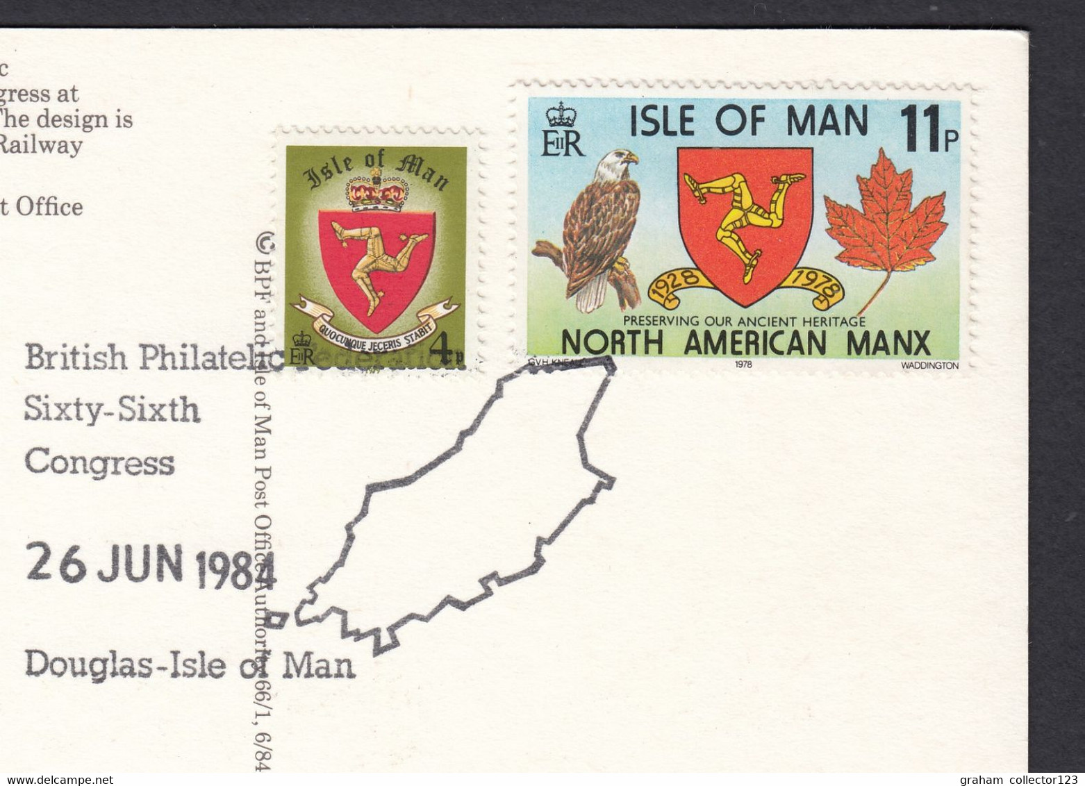 1984 Postcard Isle Of Man Steam Railway Displaying Two IOM Stamps With British Philatelic 66th Congress SHS - Non Classificati