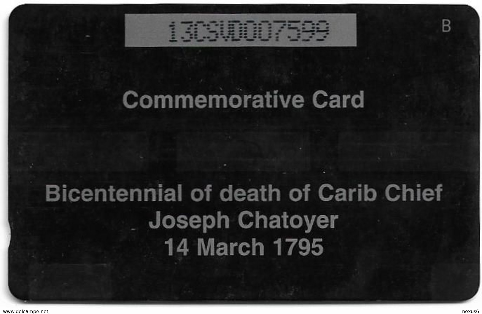St. Vincent - C&W (GPT) - Carib Chief Joseph Chatoyer - 13CSVD - 1995, 8.000ex, Mint - St. Vincent & The Grenadines