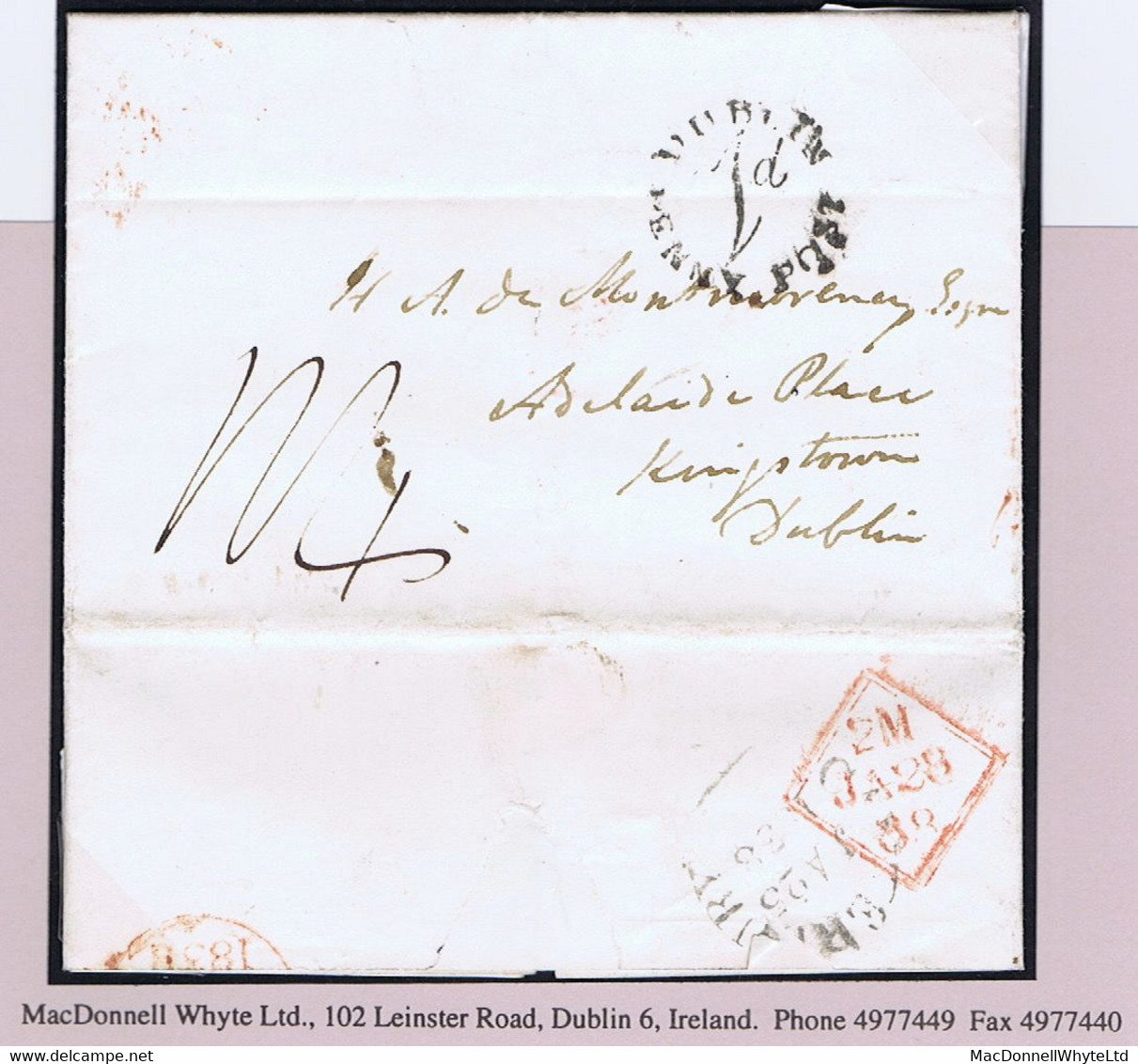 Ireland Dublin Penny Post 1838 Letter Canterbury To Kingstown With Circular DUBLIN/1d/PENNY POST In Black - Préphilatélie