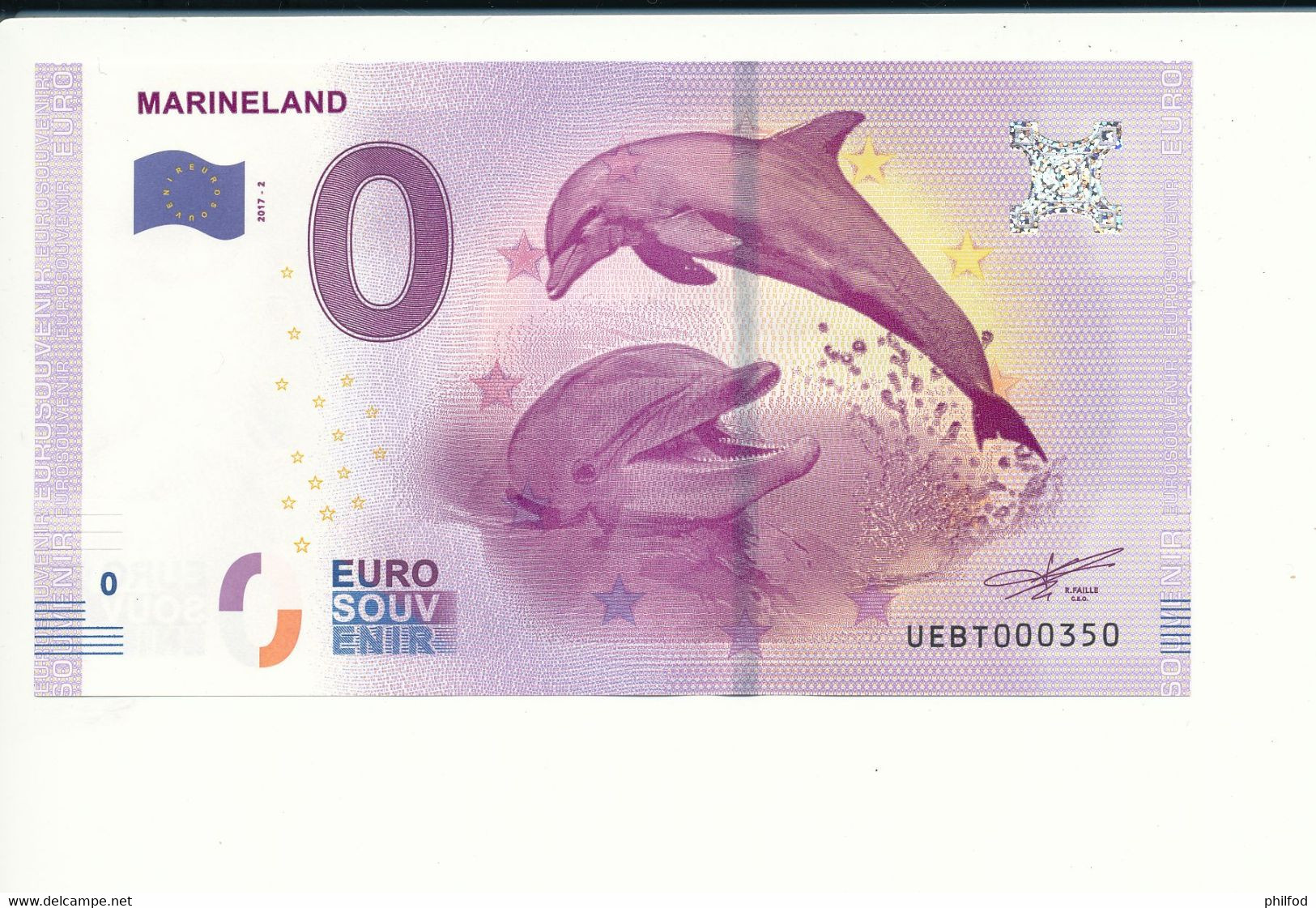 Billet Souvenir - 0 Euro - UEBT - 2017- 2 -  MARINELAND - N° 350 - Billet épuisé - Kiloware - Banknoten