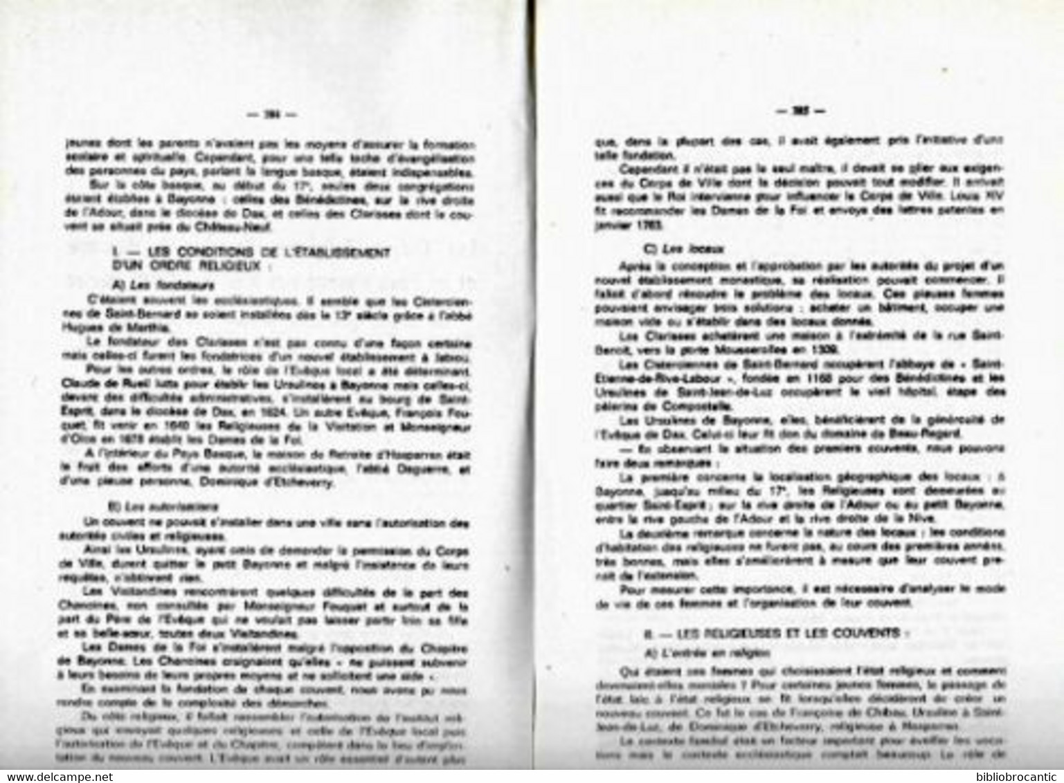 ORDRES RELIGIEUX FEMININS à BAYONNE & PAYS BASQUE XVIIe,XVIIIe Siècles Par F.GAUDEUL - Baskenland