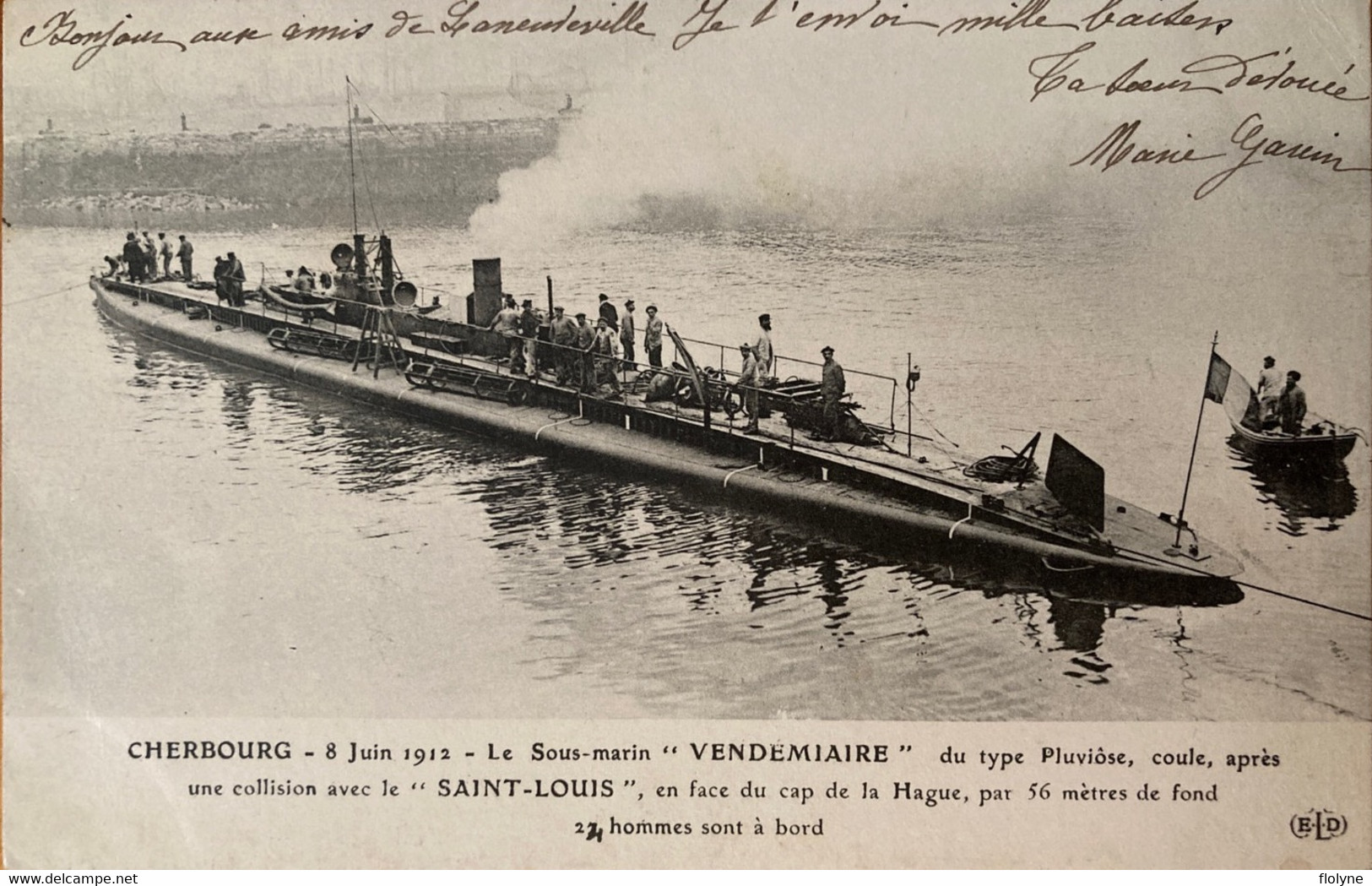 Cherbourg - Le Sous Marin Vendemiaire Coule Après Collision Le 8 Juin 1912 - Militaria - Cherbourg