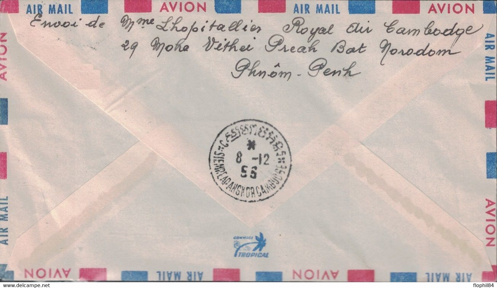 CAMBODGE - LETTRE RECOMMANDEE DE PNOMPHENH - GRIFFE ROYAL AIR CAMBODGE / 1er LIAISON POSTALE PHNOM-PENH-SIEMREAP 8-12-19 - Cambodia