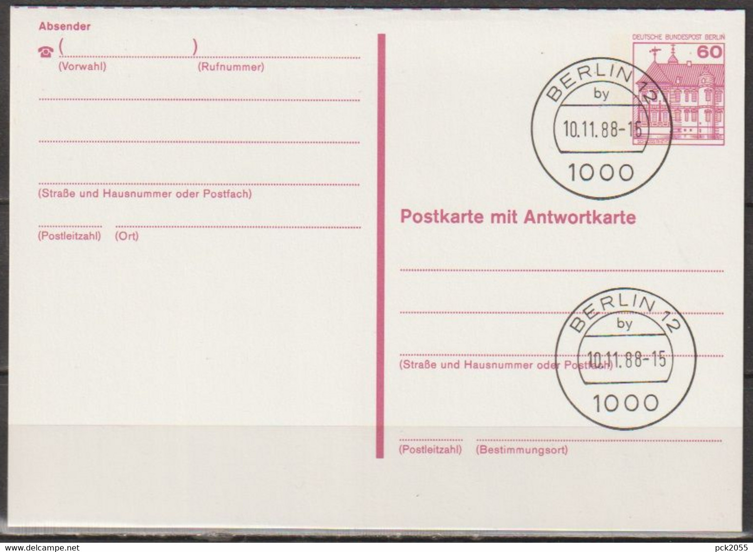 Berlin Ganzsache 1984 Mi.-Nr. P 125II Tagesstempel BERLIN 12 Dy   10.11.88 ( PK 377 ) - Postcards - Used