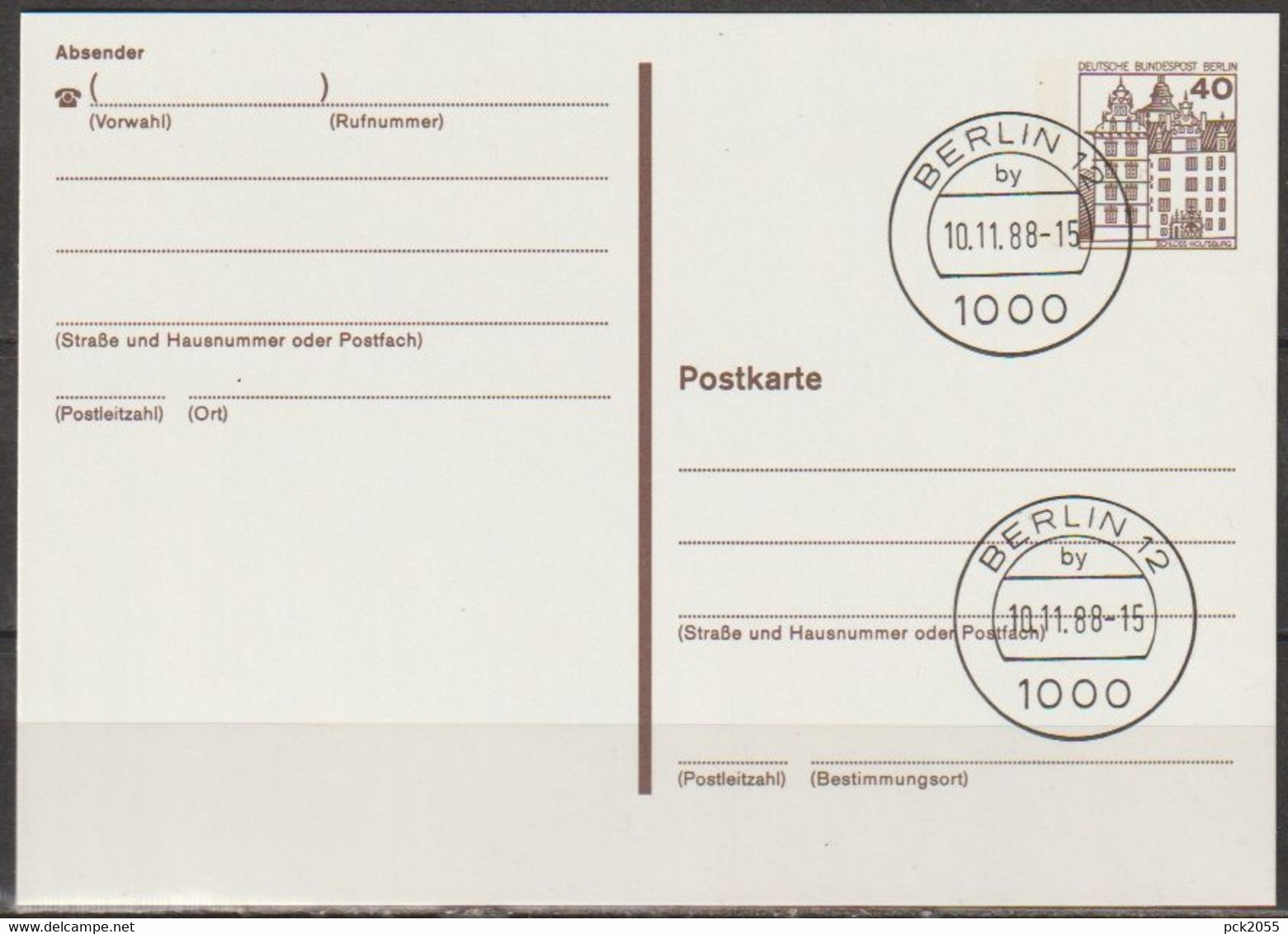 Berlin Ganzsache 1984 Mi.-Nr. P 121II Tagesstempel BERLIN 12 By   10.11.88 ( PK 378 ) - Postkarten - Gebraucht