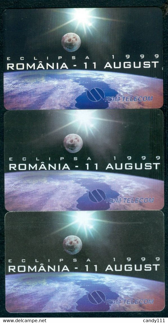 1999 Sun Eclipse,Sonnenfinsternis,Romania,3 Used Phonecards/phone Card, Phonecard,variety - Spazio