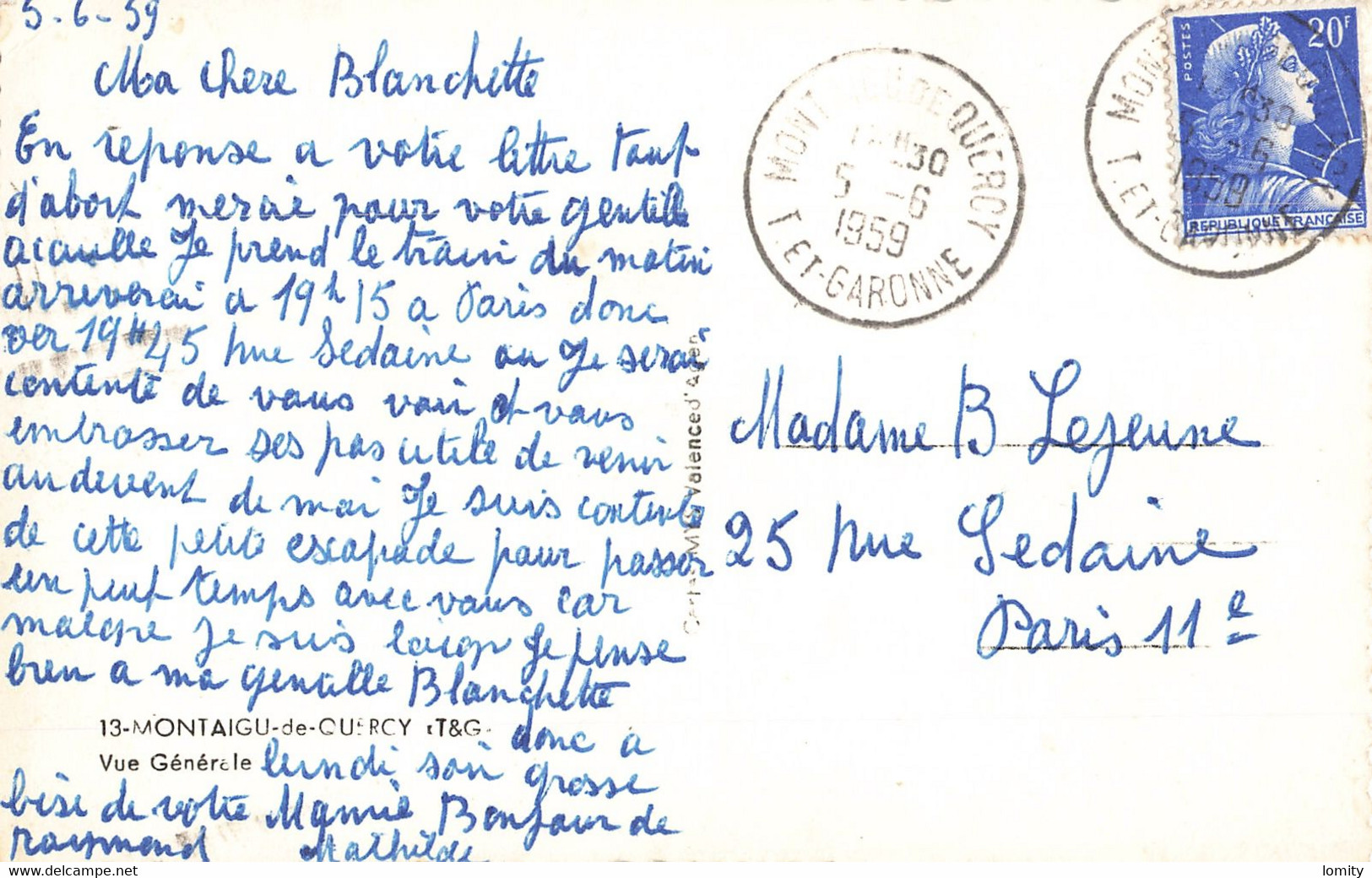 82 Montaigu De Quercy CPSM PF Carte Dentelée , Cachet 1959 Vue Générale - Montaigu De Quercy