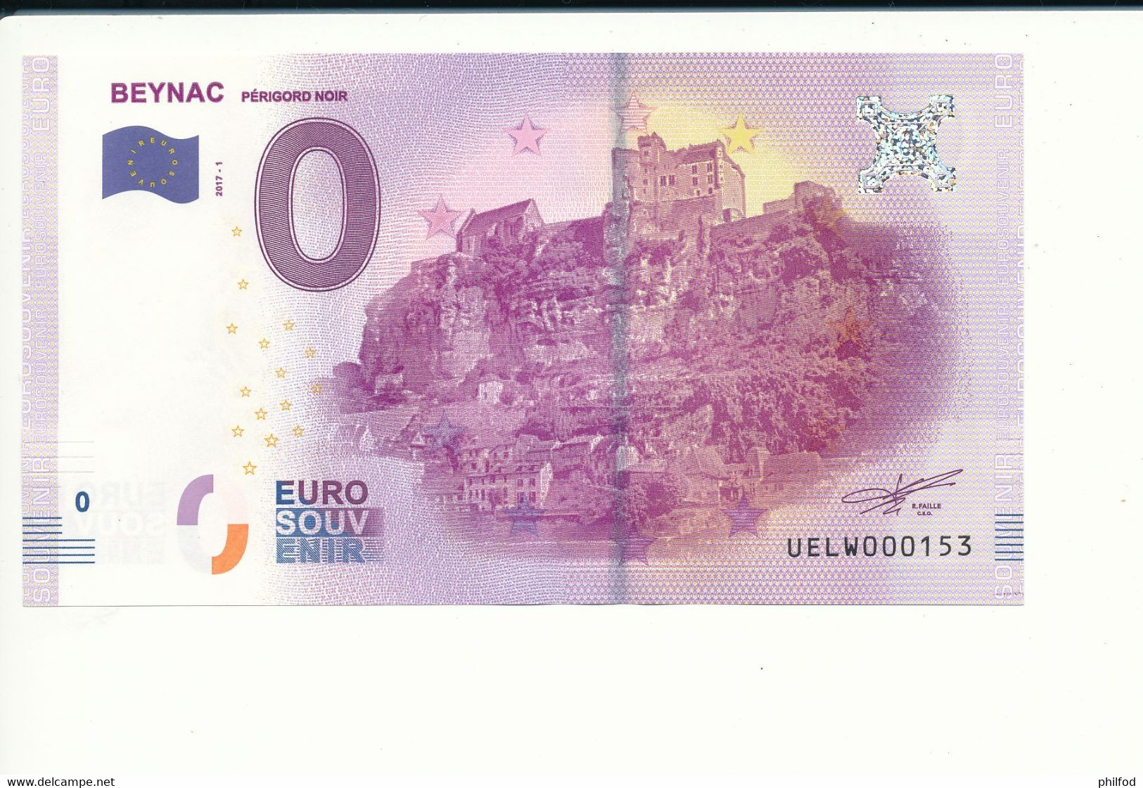 Billet Souvenir - 0 Euro - UELW - 2017- 1 - BEYNAC PERIGORD NOIR - N° 153 - Billet épuisé - Vrac - Billets