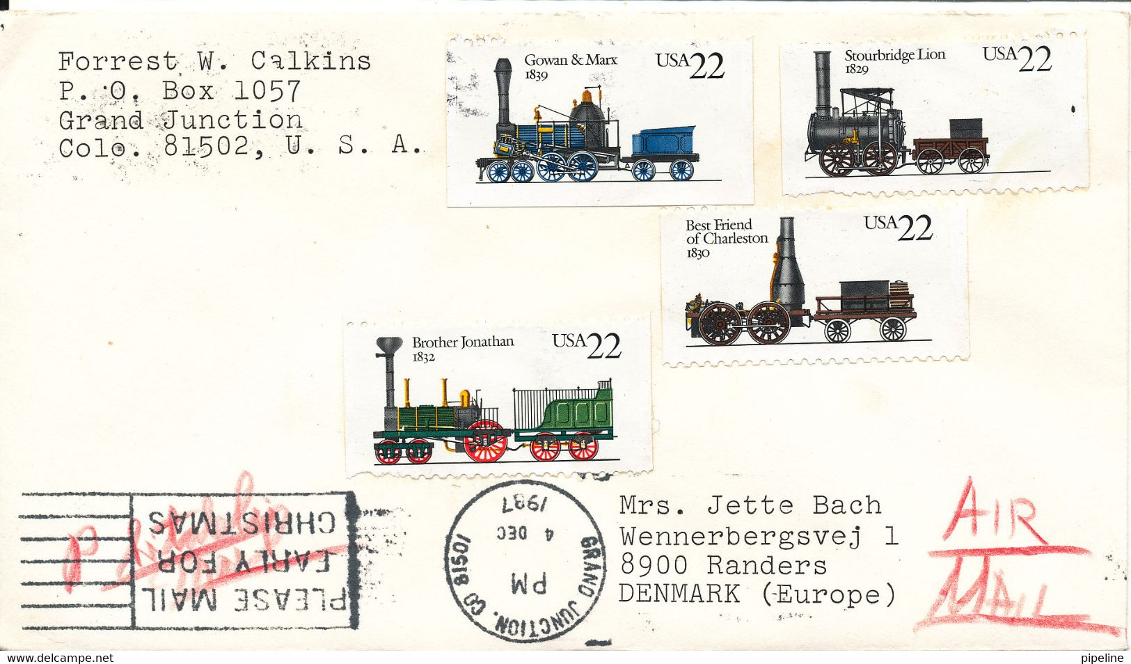 USA Cover Sent Air Mail To Denmark 4-12-1987 Topic Stamps - 1981-1990