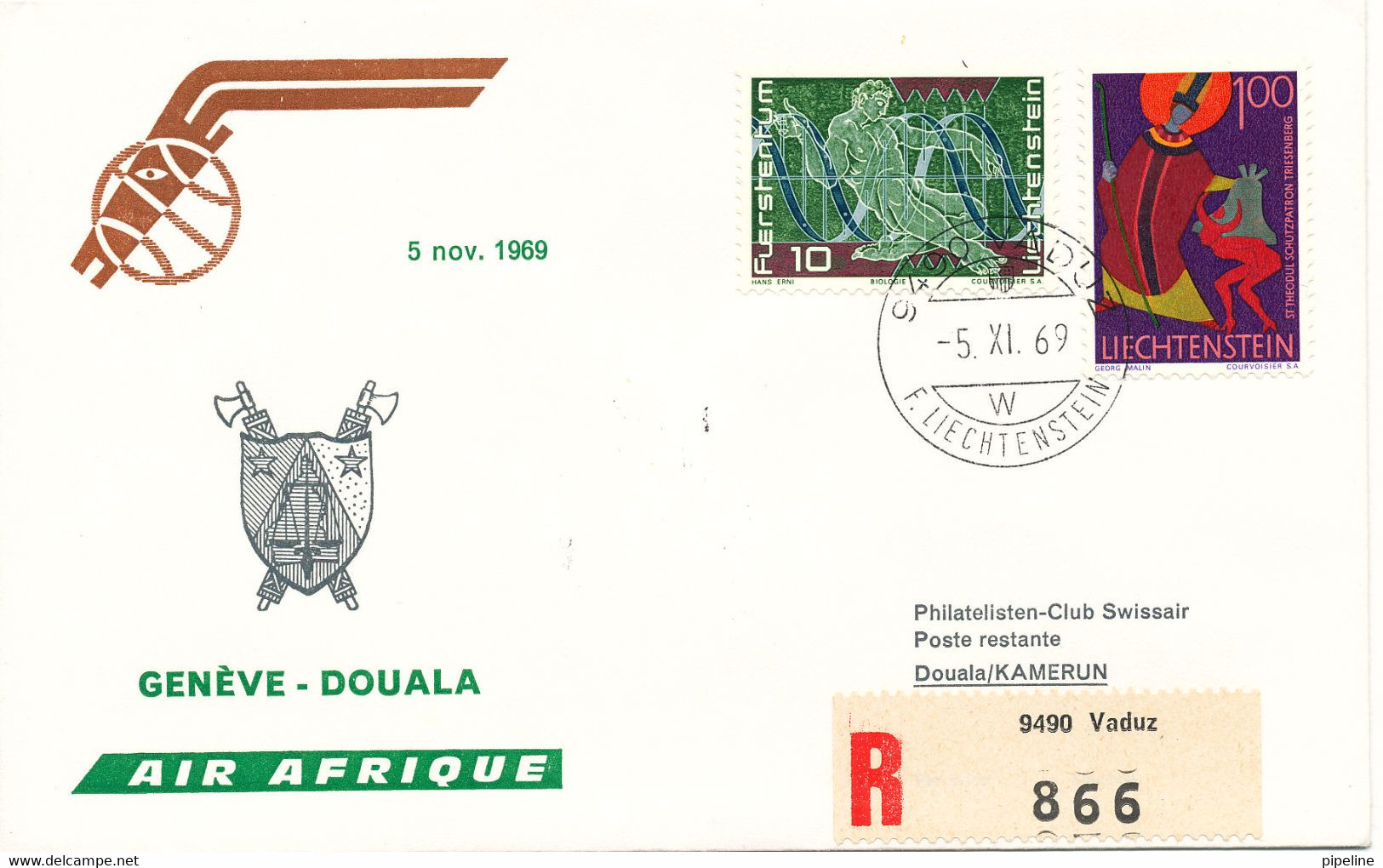 Liechtenstein Air Afriqe First Flight Geneve - Douala 5-11-1969 - Briefe U. Dokumente
