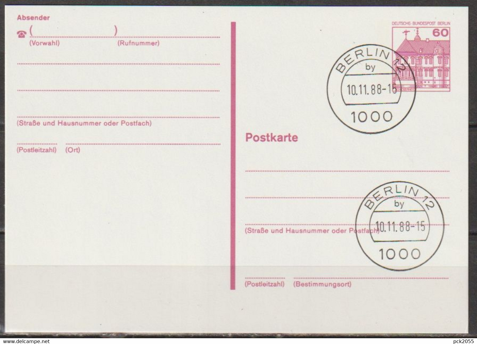 Berlin Ganzsache 1984 Mi.-Nr. P 122II Tagesstempel BERLIN 12 By   10.11.88 ( PK 380 ) - Postcards - Used