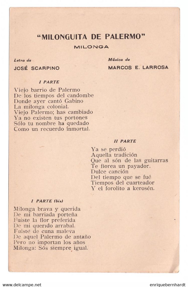 TANGO ARGENTINO // ORQUESTA TIPICA ALEJANDRO SCARPINO // TARJETA PUBLICITARIA CON LETRA DE TANGO - Foto