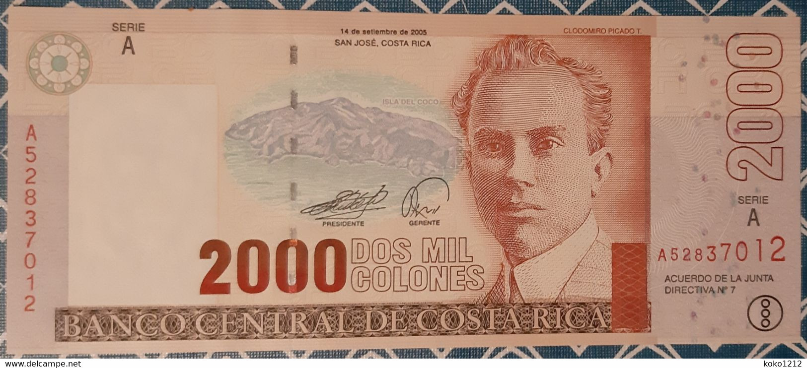 Costa Rica 2000 Colones 2005 UNC (serie A) - Costa Rica