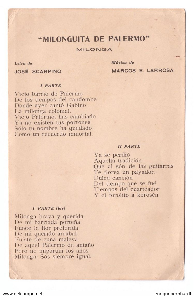 TANGO ARGENTINO // ORQUESTA TIPICA ALEJANDRO SCARPINO // TARJETA PUBLICITARIA CON LETRA DE TANGO - Photos