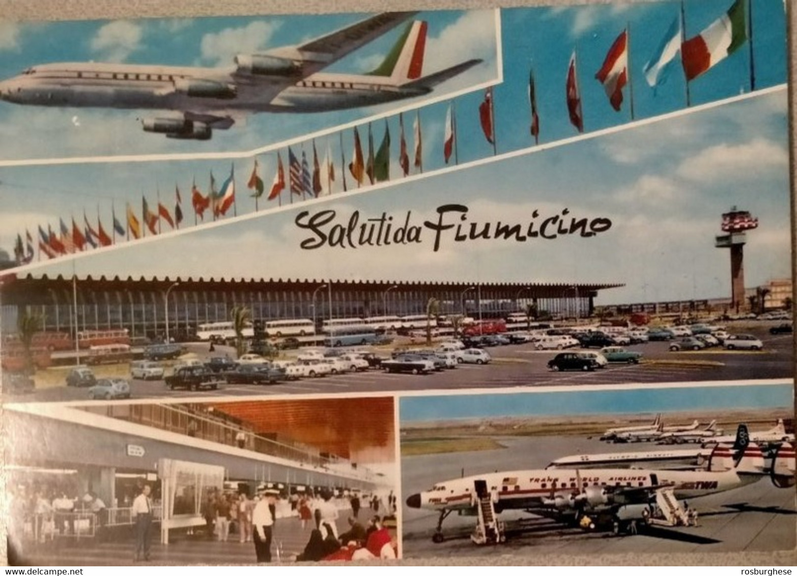 Cartolina Saluti Da Fiumicino Roma Aeroporto Aerei FG - Transportmiddelen