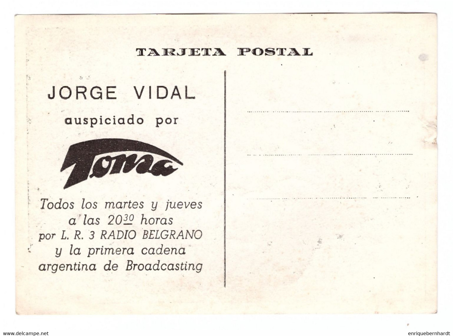 TANGO ARGENTINO // JORGE VIDAL // TARJETA POSTAL PUBLICITARIA - Photos