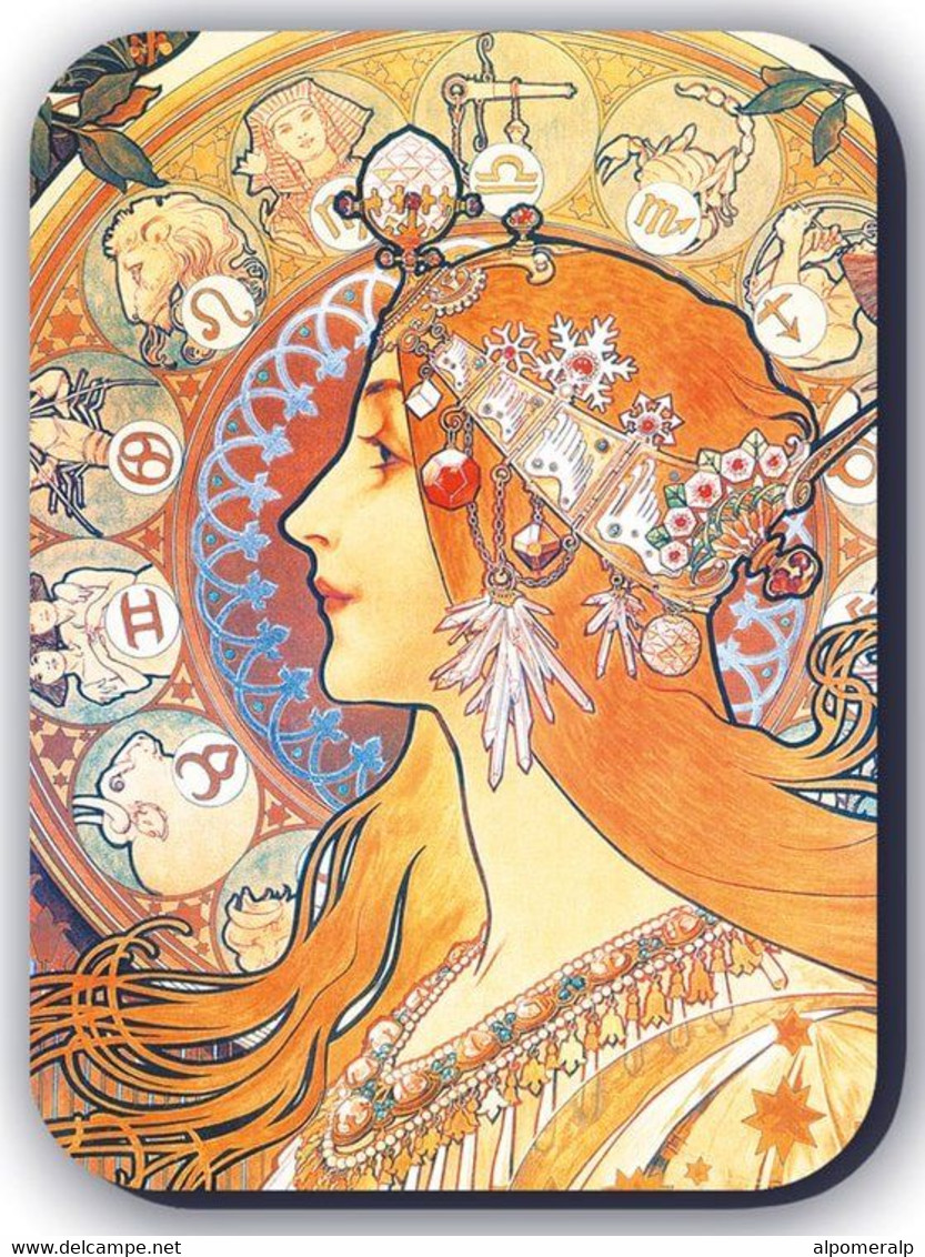 Retro Magnet, Zodiac Calendar For La Plume (1897) By Alfons Mucha, Retro Poster Art, 5 X 7cm, Thickness 3mm - Other & Unclassified