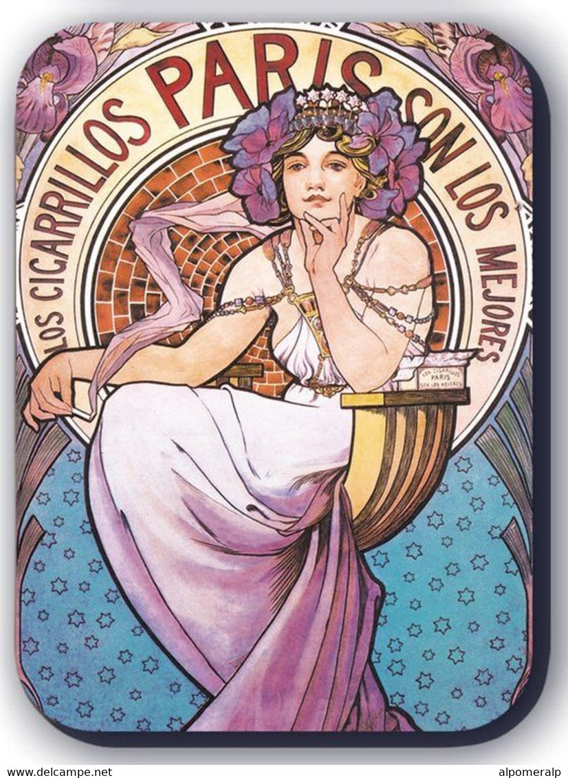 Retro Magnet, Los Cigarillos Paris By Alphonse Mucha, Retro Poster Art, 5 X 7cm, Thickness 3mm - Other & Unclassified