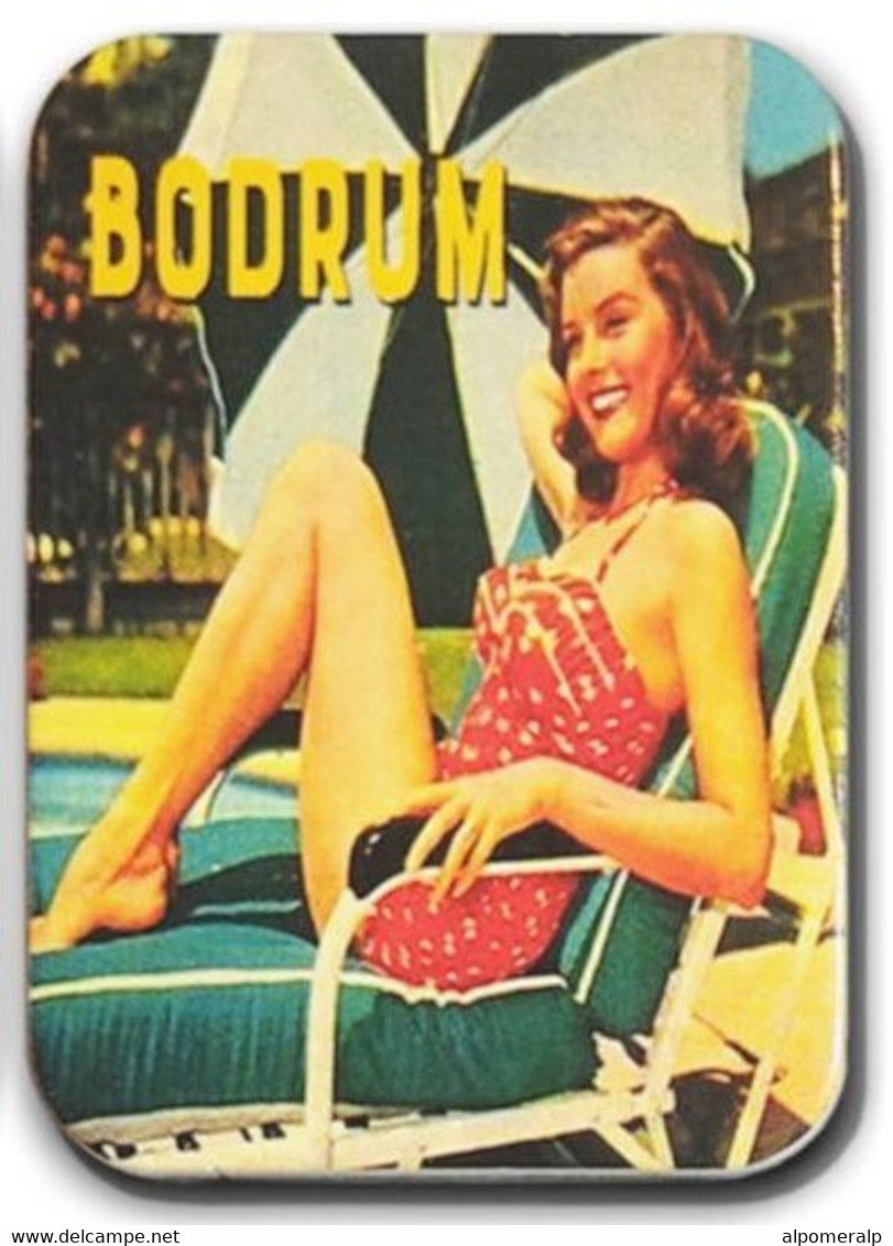 Retro Magnet, Woman In Swimsuit, Bodrum, Tourism 4,5 X 6,5 Cm, Thickness 3mm - Other & Unclassified